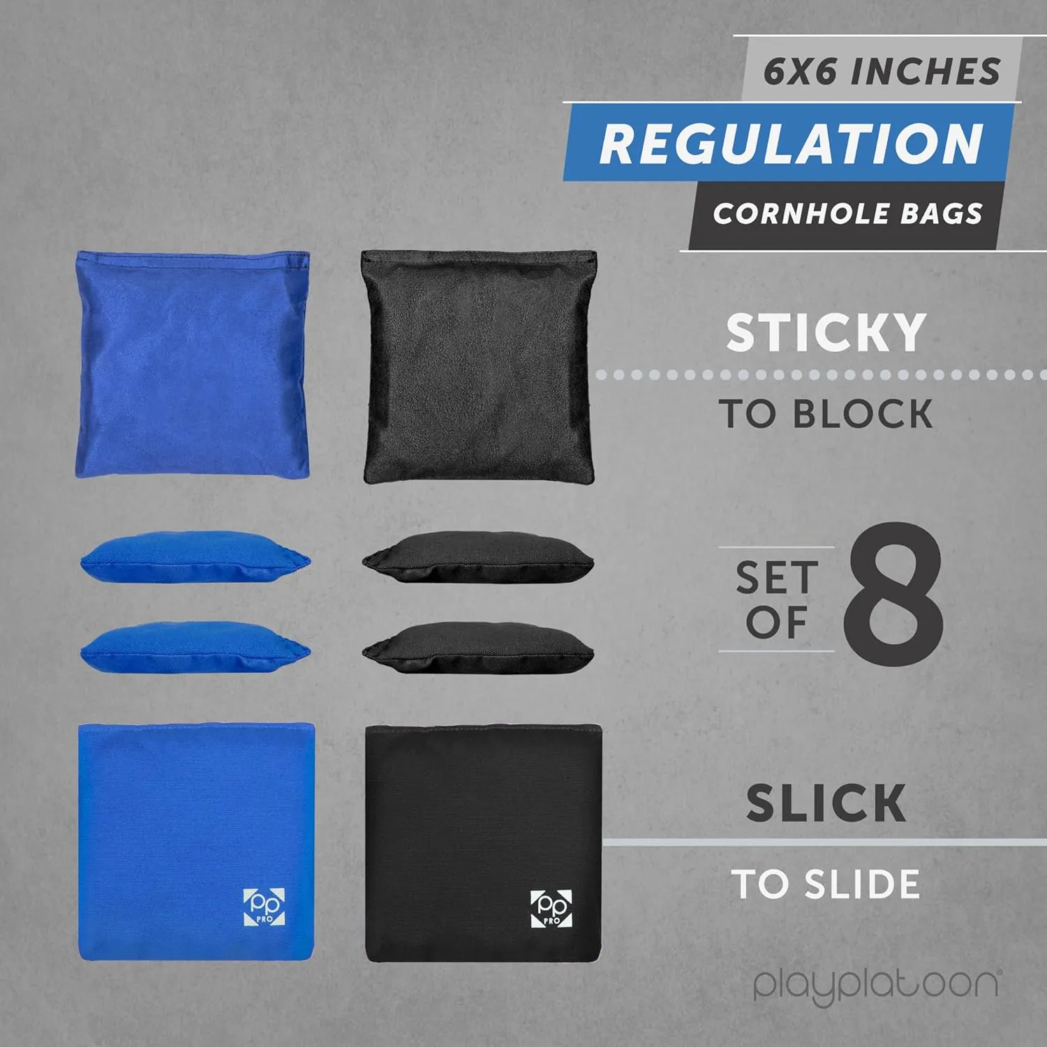 Professional Cornhole Bags - Set of 8 Regulation All Weather Double Sided - Sticky Side/Slick Side Bean Bags for Pro Corn Hole Game