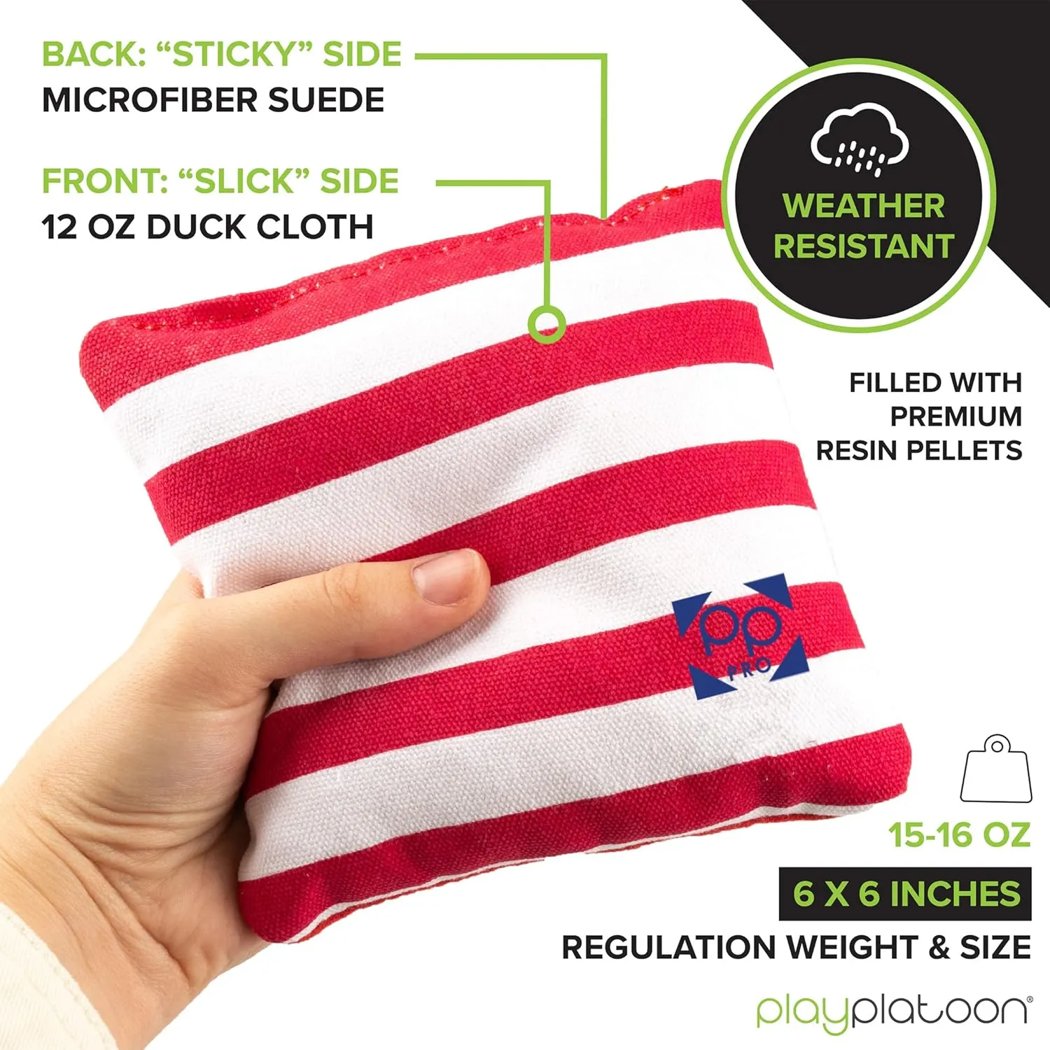 Professional Cornhole Bags - Set of 8 Regulation All Weather Double Sided - Sticky Side/Slick Side Bean Bags for Pro Corn Hole Game