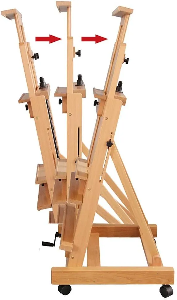 Professional Studio Easel Wooden Hand Shake Lifting Floor Standing Artists Painting Art Exhibition Display Holder with 4 Castor Mobile (Color : A)
