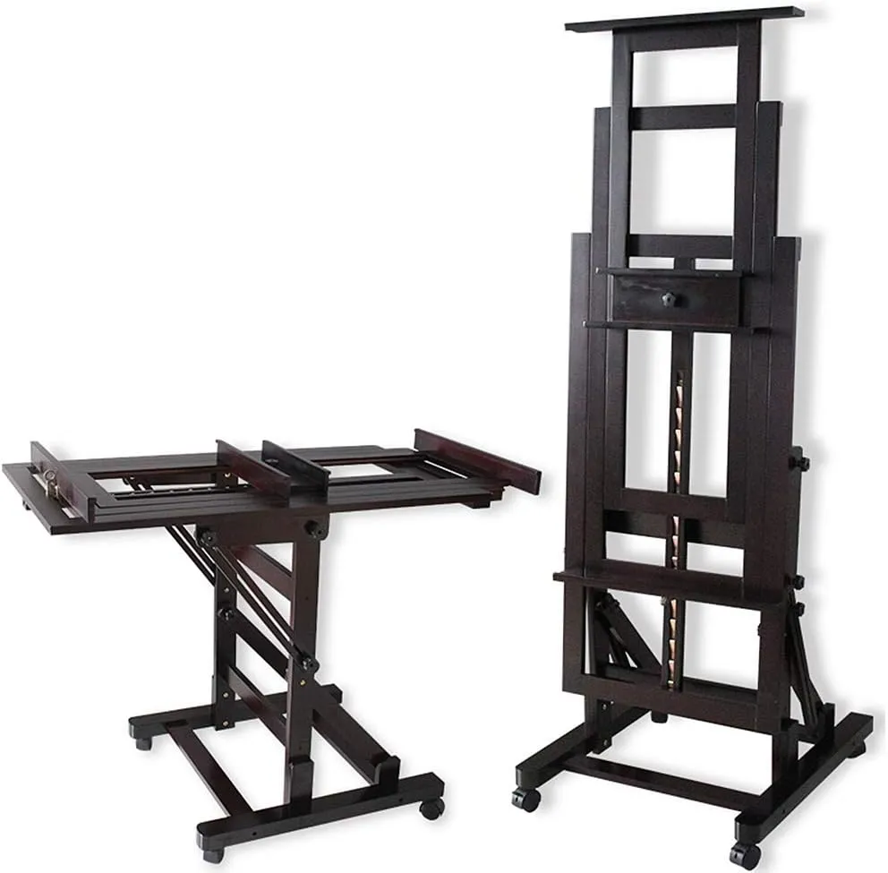 Professional Studio Easel Wooden Hand Shake Lifting Floor Standing Artists Painting Art Exhibition Display Holder with 4 Castor Mobile (Color : C) (D) (E)