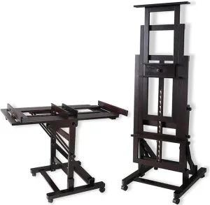 Professional Studio Easel Wooden Hand Shake Lifting Floor Standing Artists Painting Art Exhibition Display Holder with 4 Castor Mobile (Color : C) (D) (E)