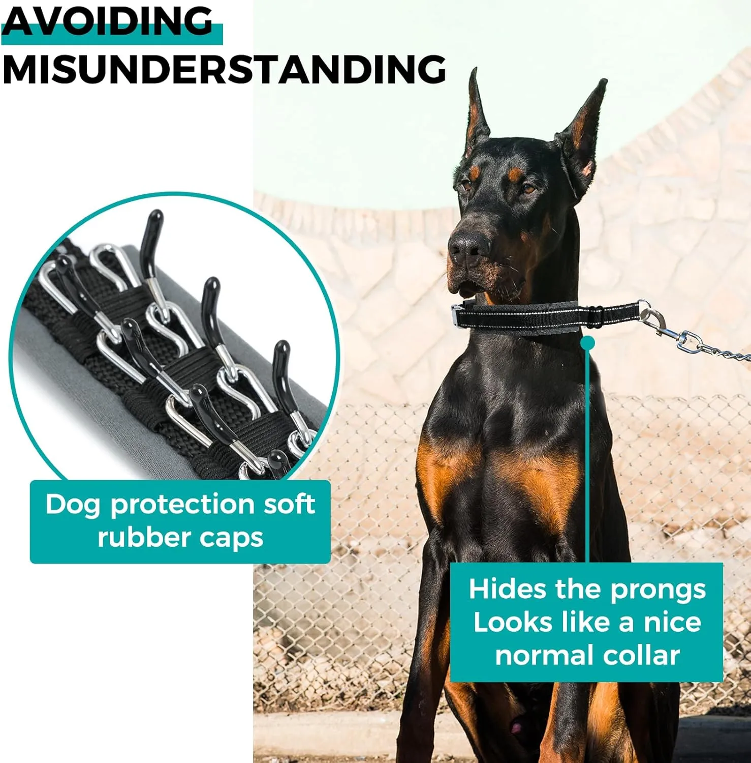 Prong Collar for Large Dogs – Heavy Duty Martingale No Pull Dog Collar with Stainless Spikes & Reflective Strips, Pitbull/Doberman Training Control for Parks, Streets