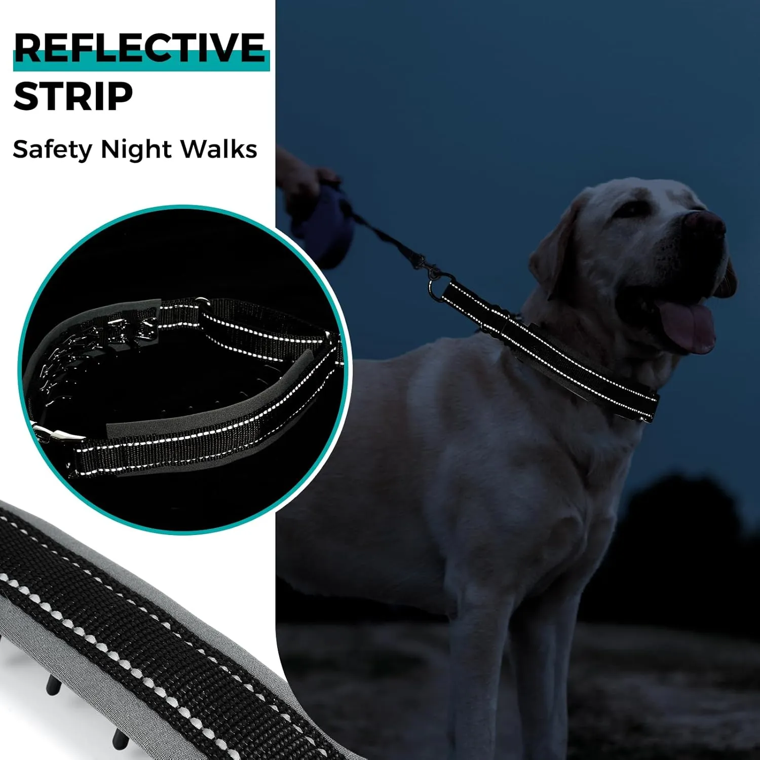 Prong Collar for Large Dogs – Heavy Duty Martingale No Pull Dog Collar with Stainless Spikes & Reflective Strips, Pitbull/Doberman Training Control for Parks, Streets