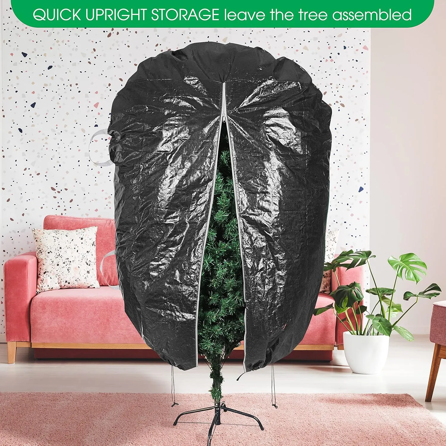 ProPik Upright Christmas Tree Storage Bag - Fits 9 Ft. Xmas Tree - Heavy Duty Polyethylene, Waterproof Bag - Reusable, Adjustable, Zipper Closure, Ergonomic Handles for Transportation (9ft, Black)