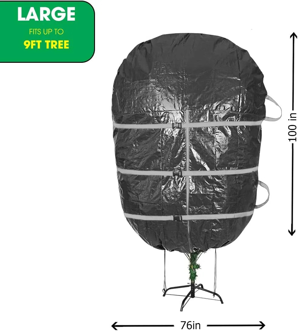 ProPik Upright Christmas Tree Storage Bag - Fits 9 Ft. Xmas Tree - Heavy Duty Polyethylene, Waterproof Bag - Reusable, Adjustable, Zipper Closure, Ergonomic Handles for Transportation (9ft, Black)
