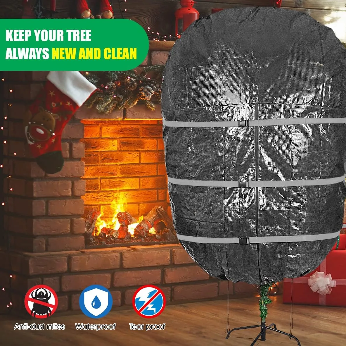 ProPik Upright Christmas Tree Storage Bag - Fits 9 Ft. Xmas Tree - Heavy Duty Polyethylene, Waterproof Bag - Reusable, Adjustable, Zipper Closure, Ergonomic Handles for Transportation (9ft, Black)