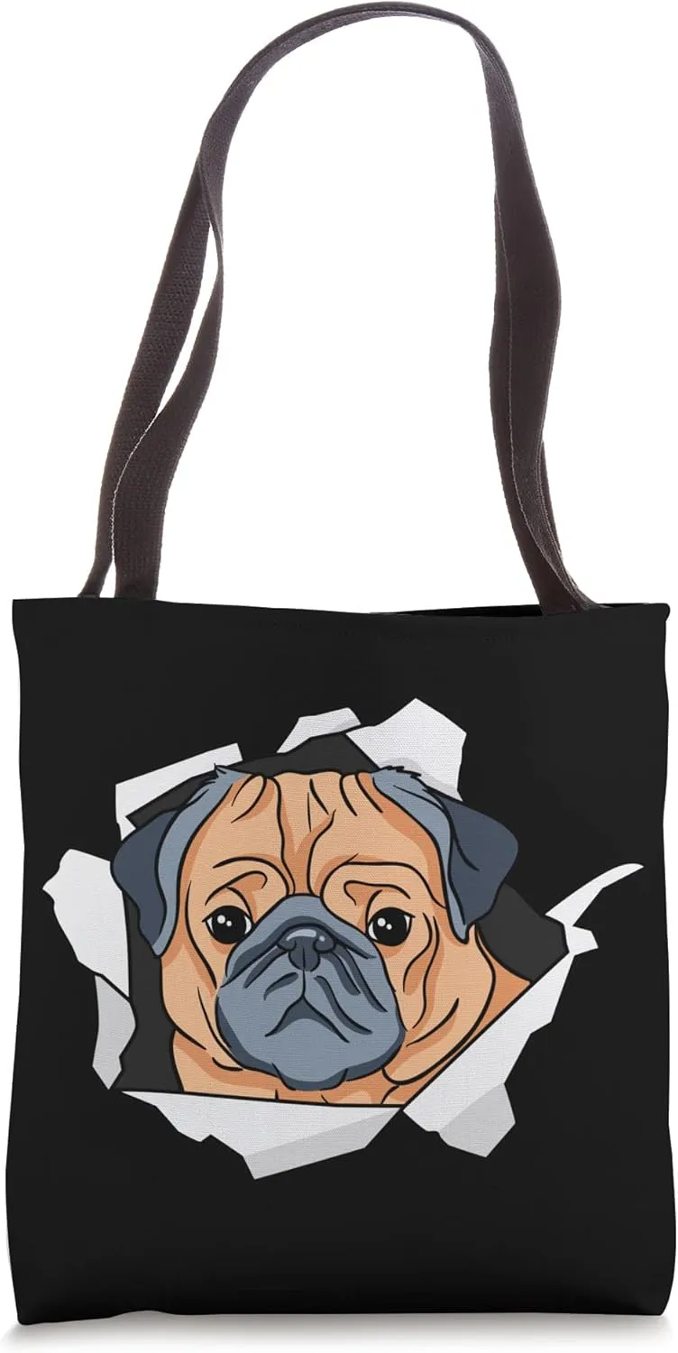 Pug Dog Breakthrough Cute Dog Animal Lover Tote Bag