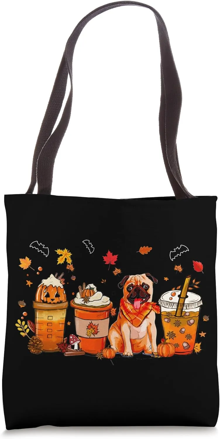 Pug Dog Lover Pumpkin Spice Coffee Latte Warm Fall Autumn Tote Bag