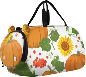 Pumpkins Rowan and Sunflowers Gym Travel Duffel Bag with Shoe Compartment for Boys Girls - Gymnastics Sports Dance Football Travel Bag Teens Weekender Sleepover