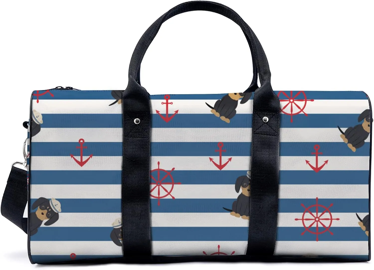 Puppy and Nautical Motifs Sport Gym Bag Travel Yoga Camping Large Shoulder Duffle Bags Lightweight canvas Tote Bag Holdall for Men and Women
