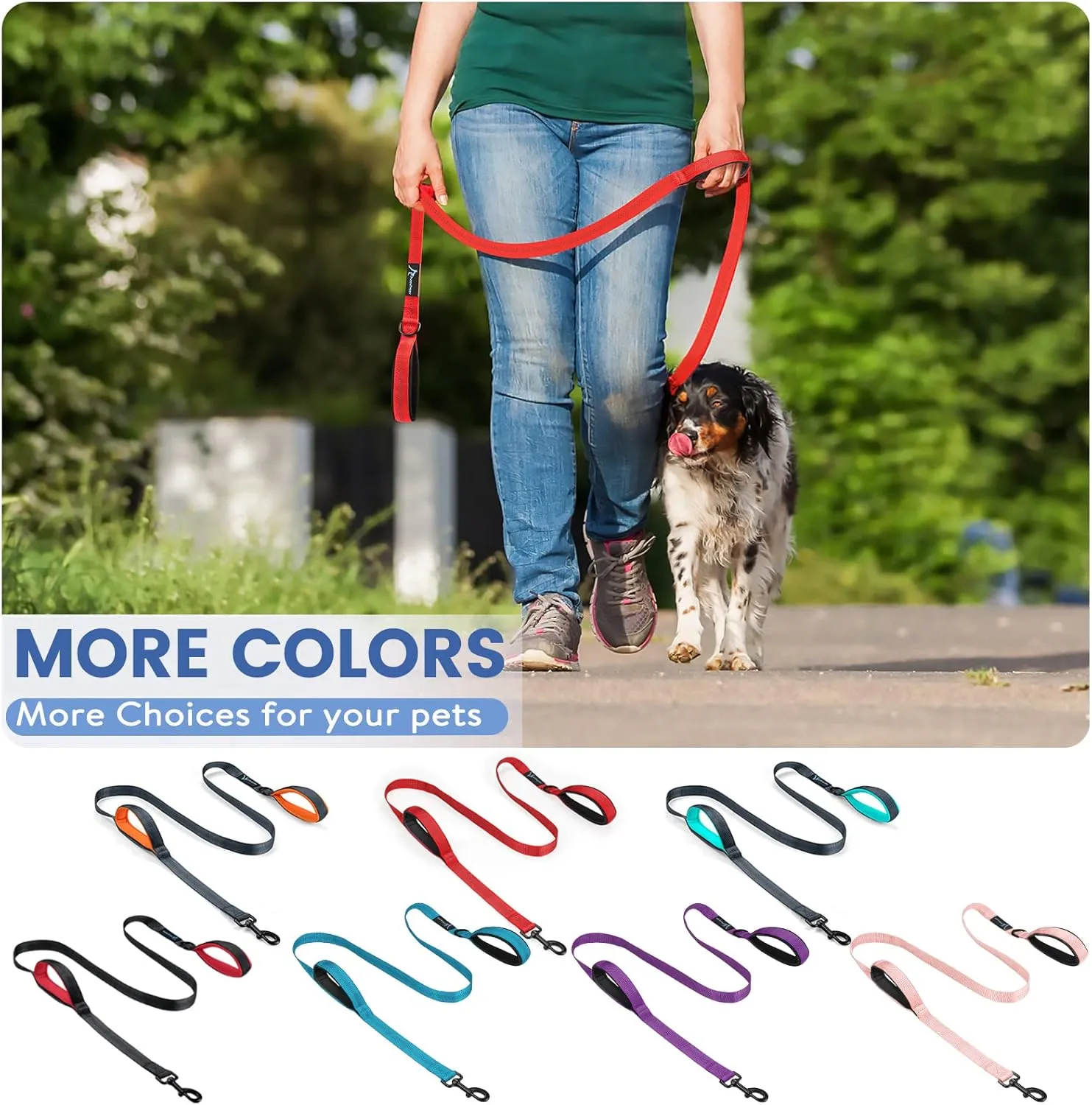 PuppyDoggy Dog Leash for Large Medium Dogs 6 ft Reflective Stitching Large Leash with 2 Traffic Padded Handles Dog Lead for Running Walking Training (Black)