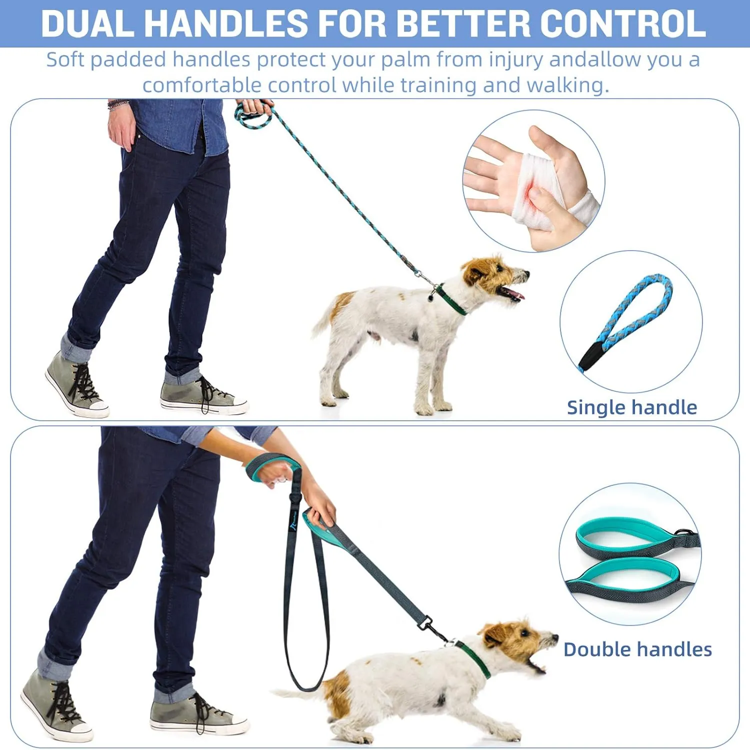 PuppyDoggy Dog Leash for Large Medium Dogs 6 ft Reflective Stitching Large Leash with 2 Traffic Padded Handles Dog Lead for Running Walking Training (Black)