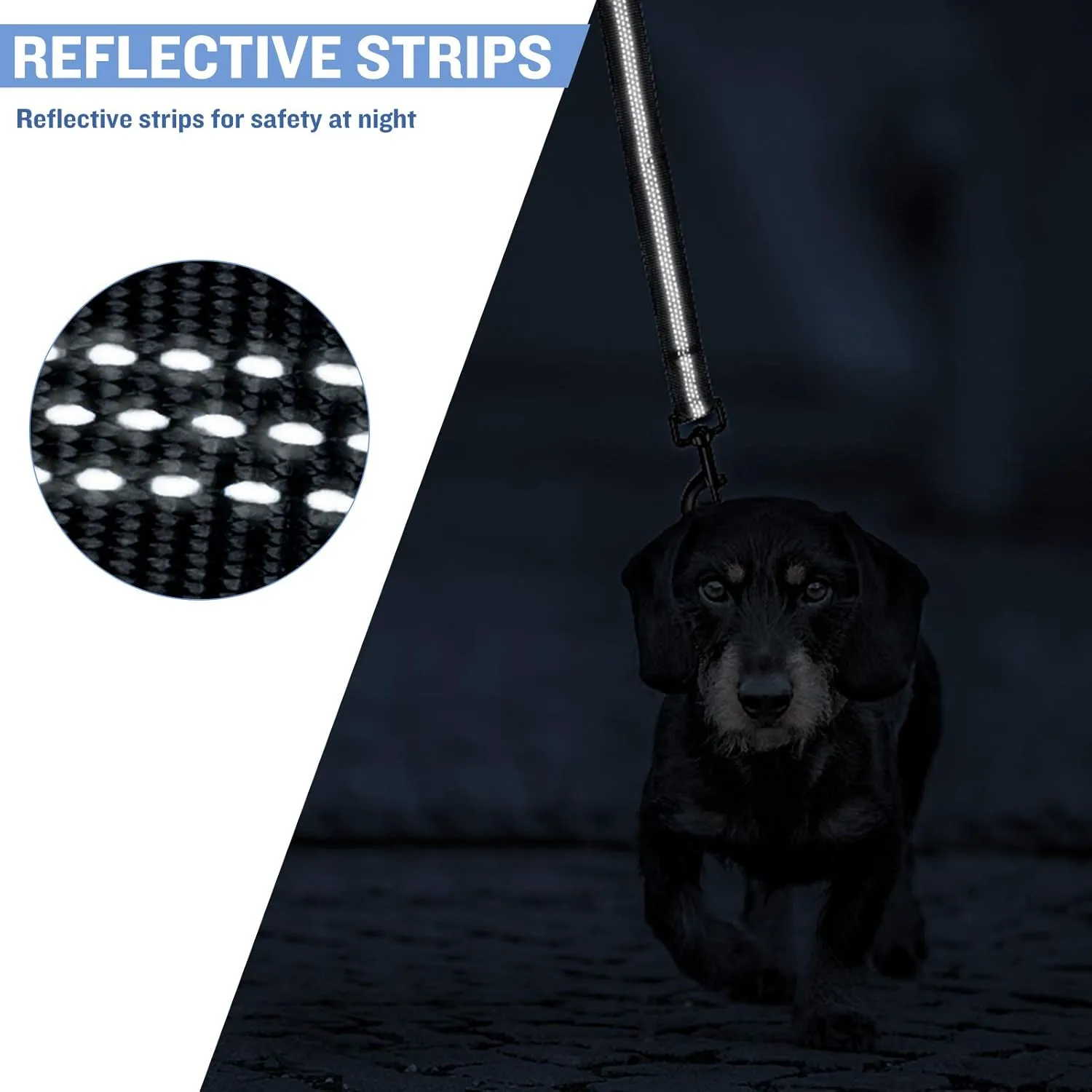 PuppyDoggy Dog Leash for Large Medium Dogs 6 ft Reflective Stitching Large Leash with 2 Traffic Padded Handles Dog Lead for Running Walking Training (Black)