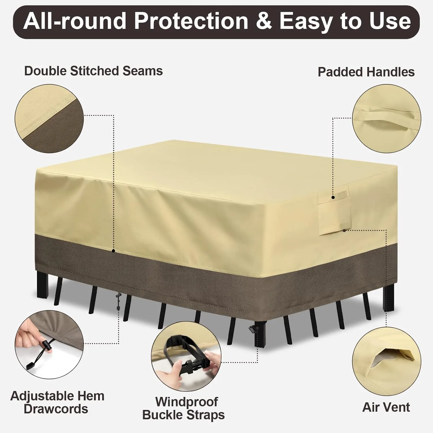 PureFit Patio Furniture Covers Outdoor Table Furniture Cover Waterproof Canvas Rectangle 650D Patio Covers for Outdoor Furniture, Lawn, Deck, Backyard, Anti-fade & Tear Resistant, 110"L x 84"W x 28"H