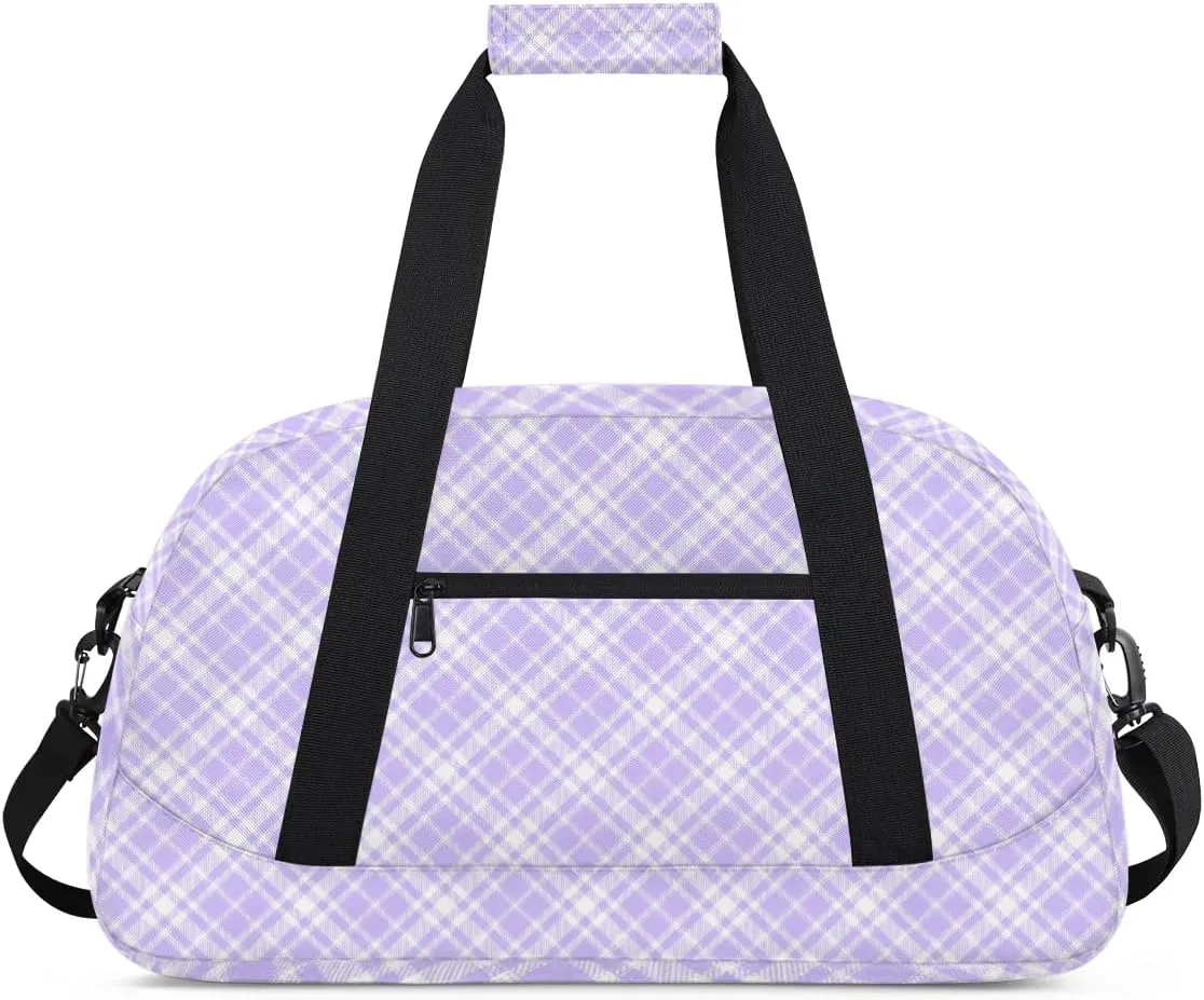 Purple Plaid Patterns Personalized Duffle Bag for Kids Custom Dance Ballet Bag with Name Lightweight Travel Weekender Overnight Bags Sport Gym Duffel Bag Workout Carry On Tote for Girls Boys