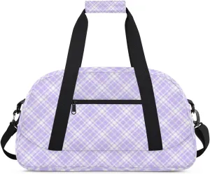 Purple Plaid Patterns Personalized Duffle Bag for Kids Custom Dance Ballet Bag with Name Lightweight Travel Weekender Overnight Bags Sport Gym Duffel Bag Workout Carry On Tote for Girls Boys