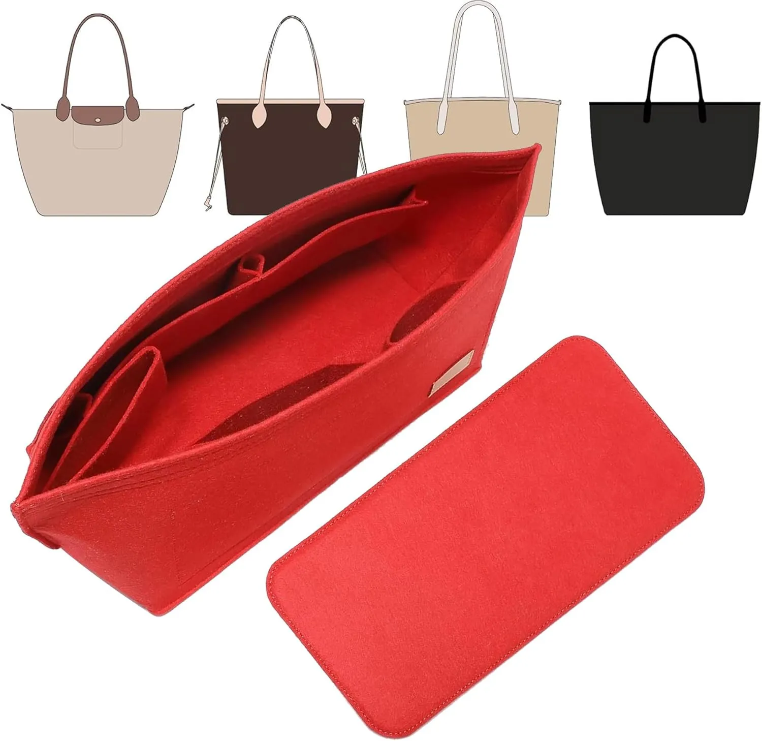 Purse Organizer Insert for Handbags & Base Shaper, Felt Bag Organizer for LePliage L Tote, with 2 Sizes, Compatible with Neverfull Speedy and More(PM, Felt-Red