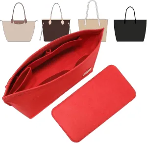 Purse Organizer Insert for Handbags & Base Shaper, Felt Bag Organizer for LePliage L Tote, with 2 Sizes, Compatible with Neverfull Speedy and More(PM, Felt-Red