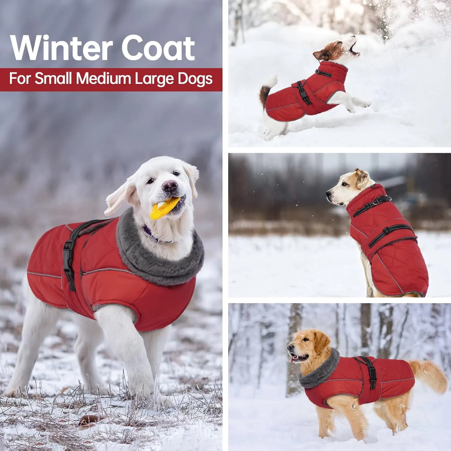 QBLEEV Warm Turtleneck Dog Coat: Waterproof Adjustable Winter Jacket for Small-Medium-Large Dogs with Reflective Fleece Neck Design for Men, Women & Dogs, Perfect for Cold Weather and Snow
