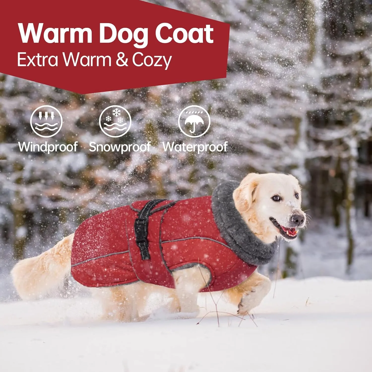 QBLEEV Warm Turtleneck Dog Coat: Waterproof Adjustable Winter Jacket for Small-Medium-Large Dogs with Reflective Fleece Neck Design for Men, Women & Dogs, Perfect for Cold Weather and Snow