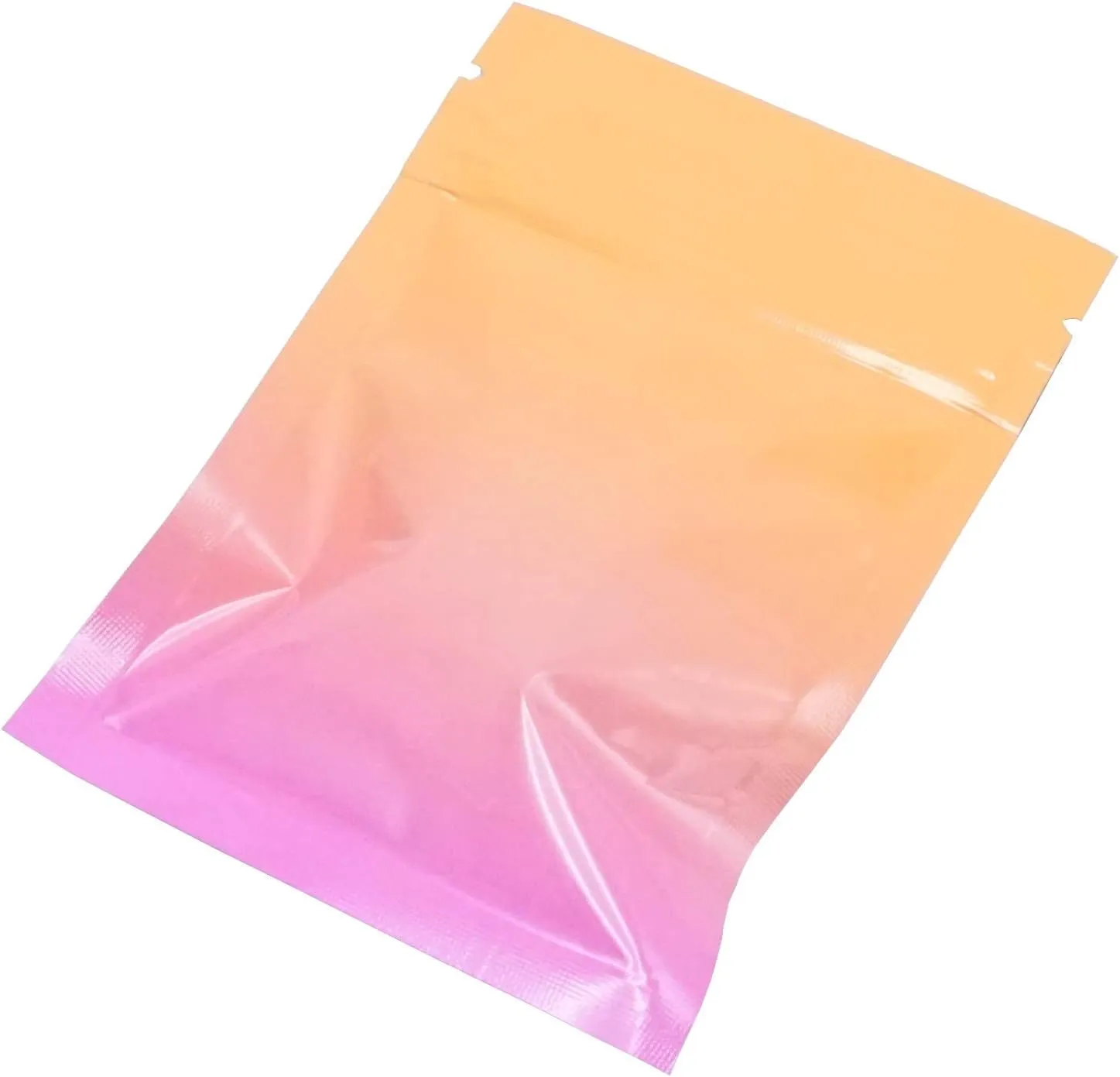 QQ Studio Pack of 100 Double-Sided Two-Tone Ombre Color Gradient Silver Resealable Bags w/Tear Notches for Beauty Scrub Products (2.8" x 3.9", Ombre Orange)