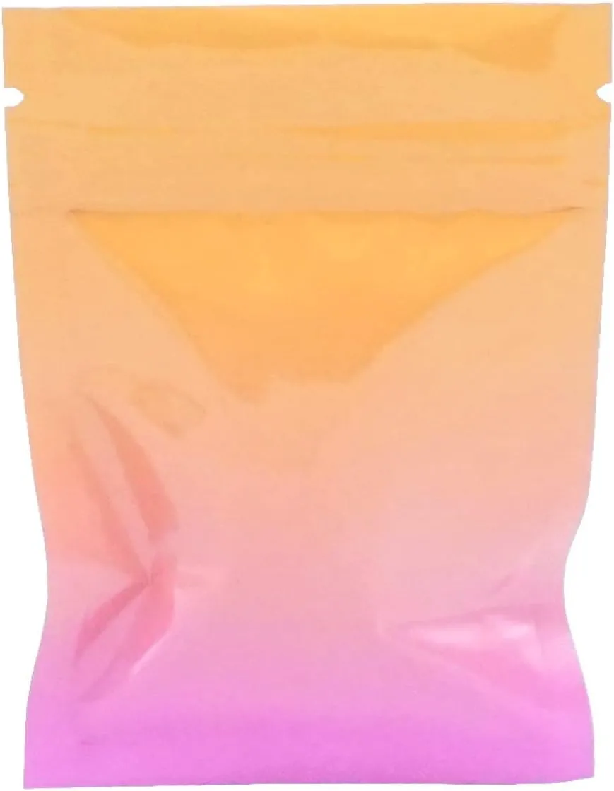 QQ Studio Pack of 100 Double-Sided Two-Tone Ombre Color Gradient Silver Resealable Bags w/Tear Notches for Beauty Scrub Products (2.8" x 3.9", Ombre Orange)
