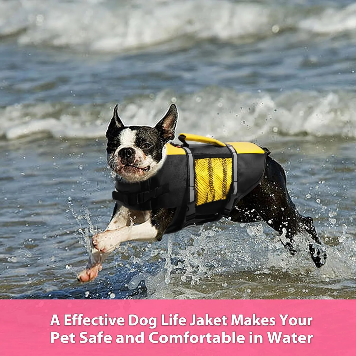 Queenmore Dog Life Jacket Lifesaver Preserver High Buoyancy with Emergency Grab Handle for Small & Medium Dogs BrightBrightYellow, X-Small