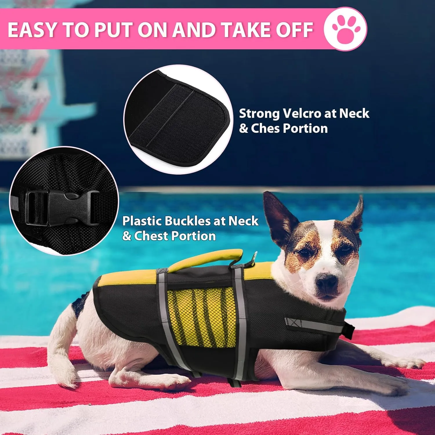Queenmore Dog Life Jacket Lifesaver Preserver High Buoyancy with Emergency Grab Handle for Small & Medium Dogs BrightBrightYellow, X-Small