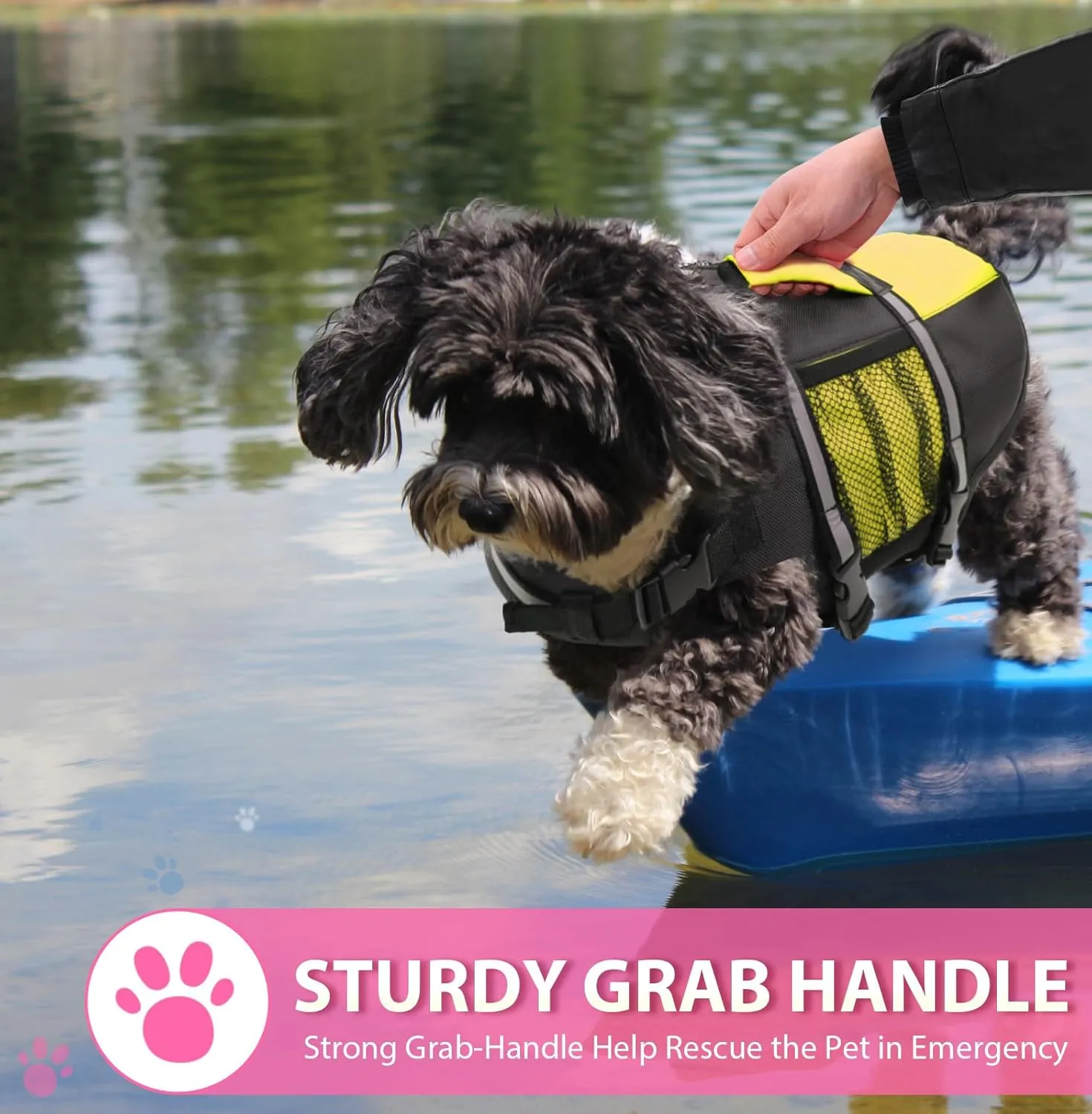 Queenmore Dog Life Jacket Lifesaver Preserver High Buoyancy with Emergency Grab Handle for Small & Medium Dogs BrightBrightYellow, X-Small