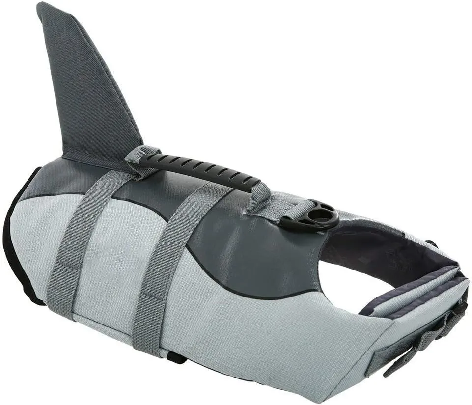 Queenmore Dog Life Jacket Ripstop Dog Safety Vest Adjustable Preserver with High Buoyancy and Durable Rescue Handle for Small,Medium,Large Dogs, Grey Shark Medium
