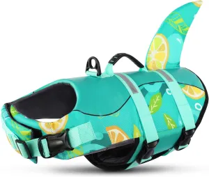 Queenmore Dog Life Jacket with Rescue Handle - Adjustable Reflective Dog Vest for Swimming, Medium Dog, Green Print M