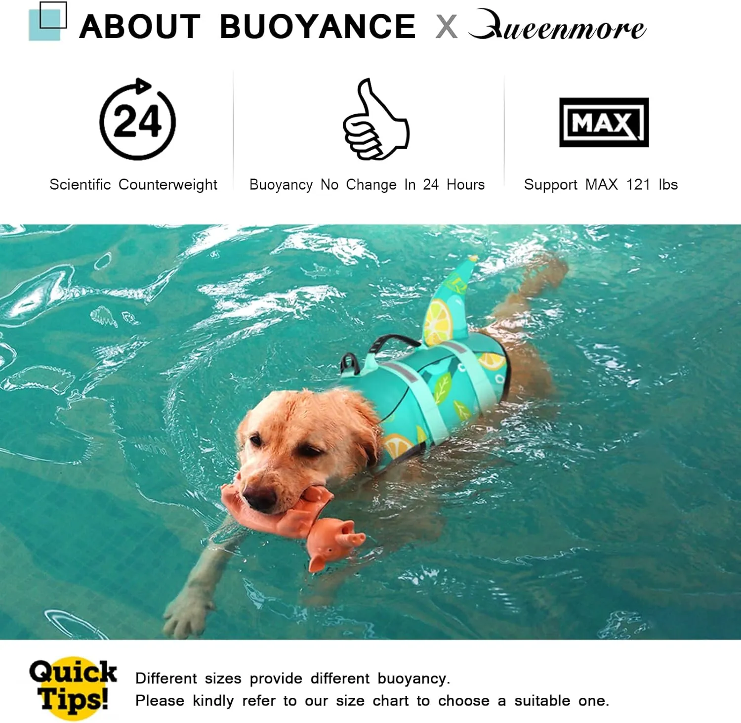 Queenmore Dog Life Jacket with Rescue Handle - Adjustable Reflective Dog Vest for Swimming, Medium Dog, Green Print M