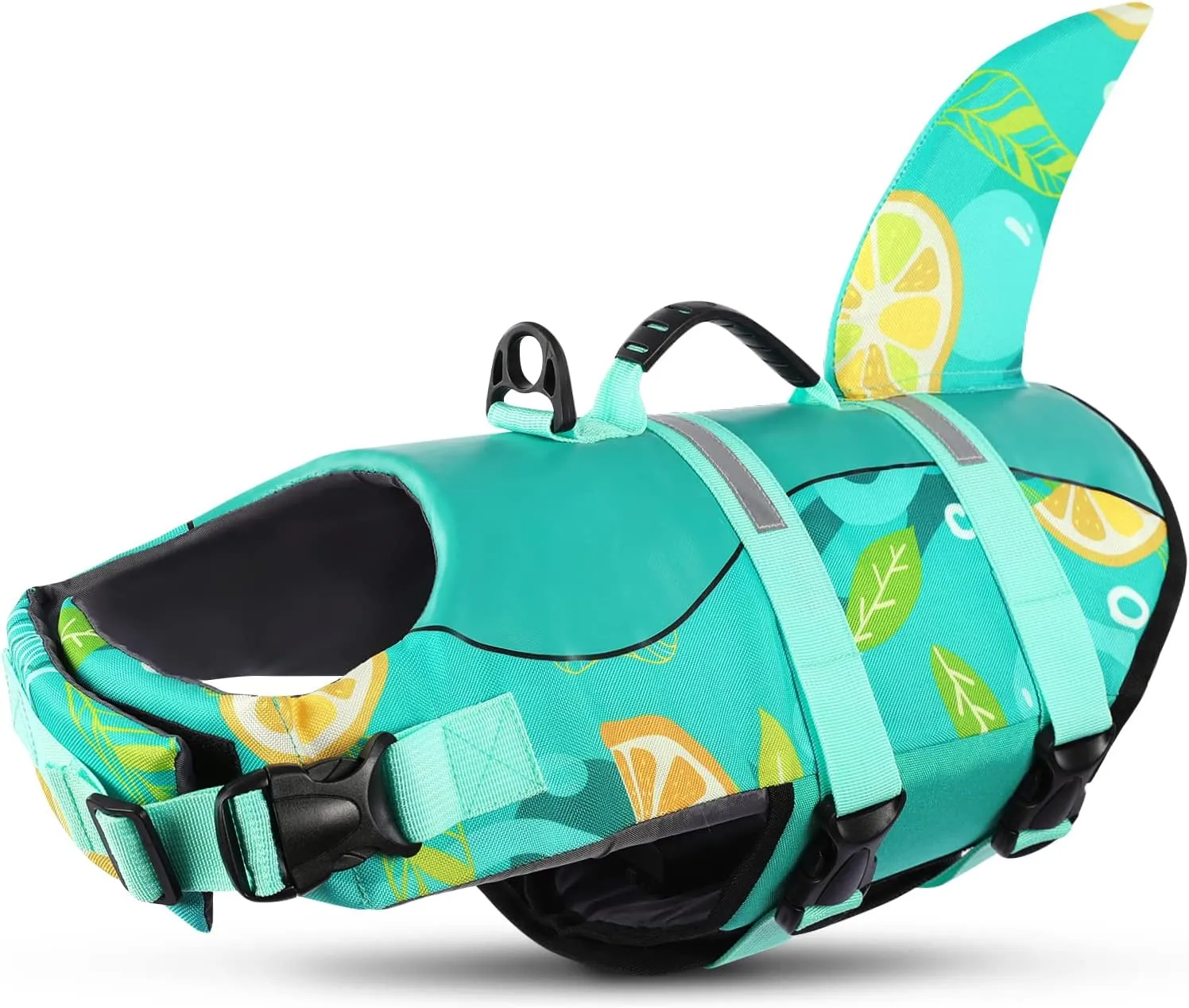 Queenmore Dog Life Jacket with Rescue Handle - Adjustable Reflective Dog Vest for Swimming, Medium Dog, Green Print M