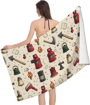 Quick Dry Beach Towel - Soft Fire Tools Print Bath Towels for Bathroom, Microfiber Towels for Body, Beach Sandproof Absorbent Shower Towel for Home, Travel