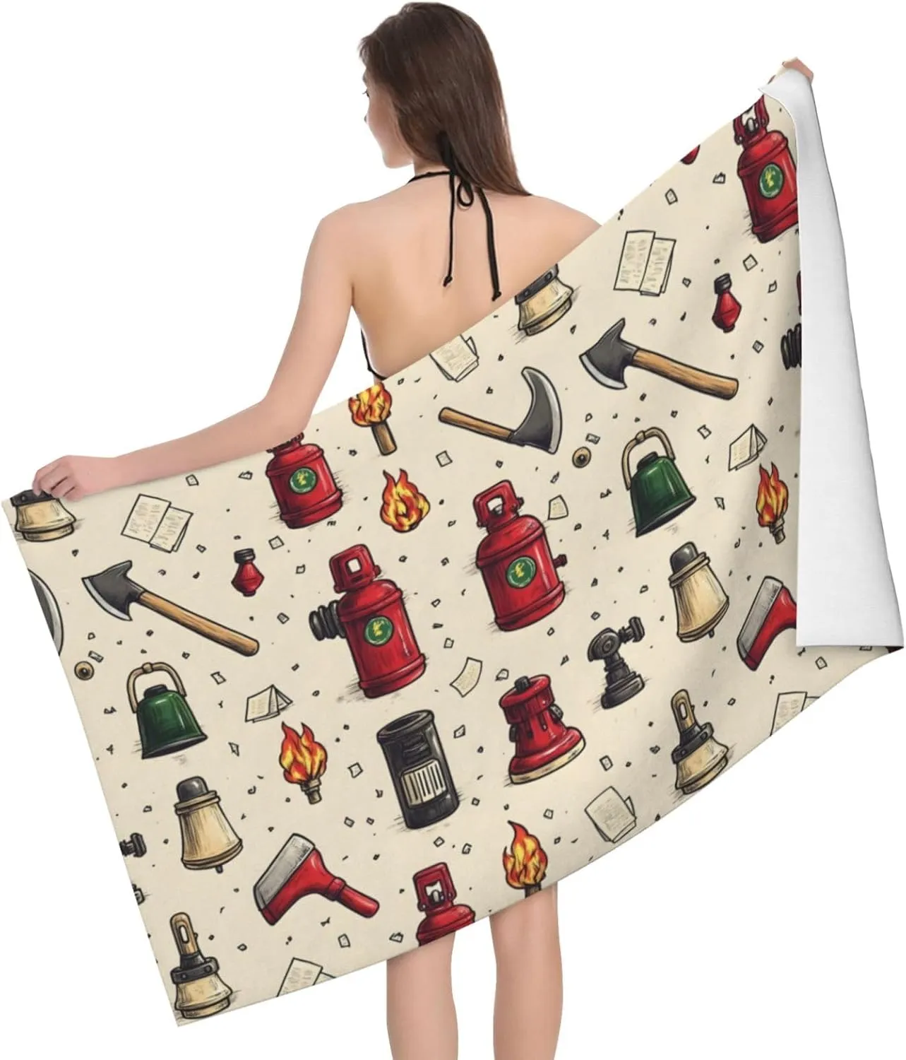 Quick Dry Beach Towel - Soft Fire Tools Print Bath Towels for Bathroom, Microfiber Towels for Body, Beach Sandproof Absorbent Shower Towel for Home, Travel