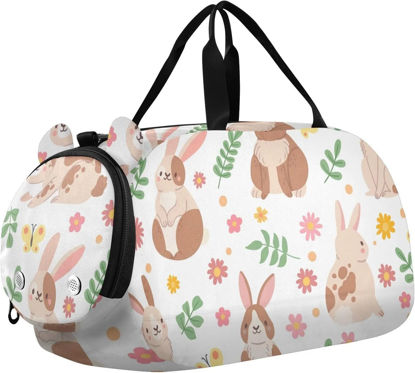 Rabbit Flower and Butterfly Gym Travel Duffel Bag with Shoe Compartment for Boys Girls - Gymnastics Sports Dance Football Travel Bag Teens Weekender Sleepover