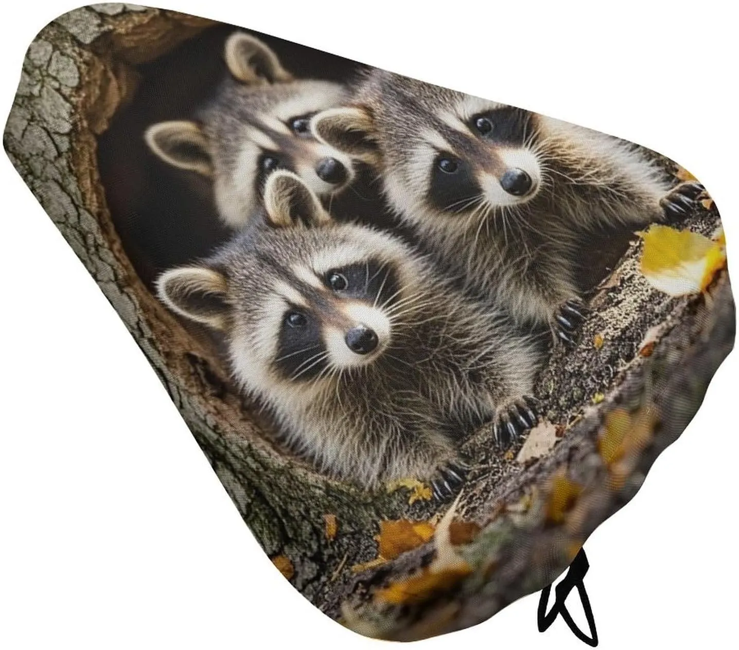 Raccoons in The Fall Tree Hole Bike Seat Cover Water-Repellent Exercise Bike Seat Cushion Bicycle Saddle Cover with Drawstring Rain Snow Dust Covers for City Mountain Road Biking