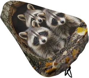 Raccoons in The Fall Tree Hole Bike Seat Cover Water-Repellent Exercise Bike Seat Cushion Bicycle Saddle Cover with Drawstring Rain Snow Dust Covers for City Mountain Road Biking