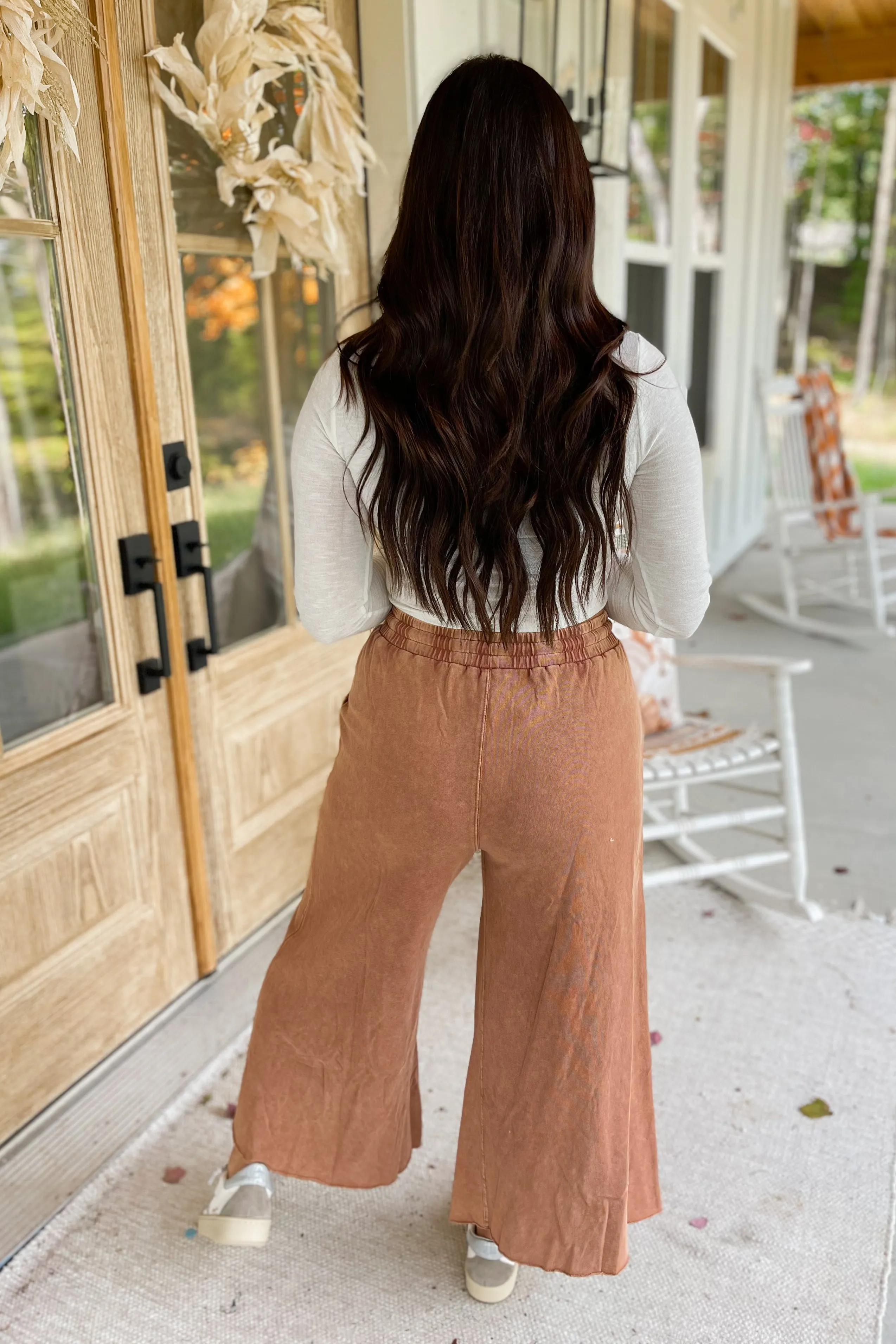 Rachel Washed Terry Knit Wide Leg Pant Bottom