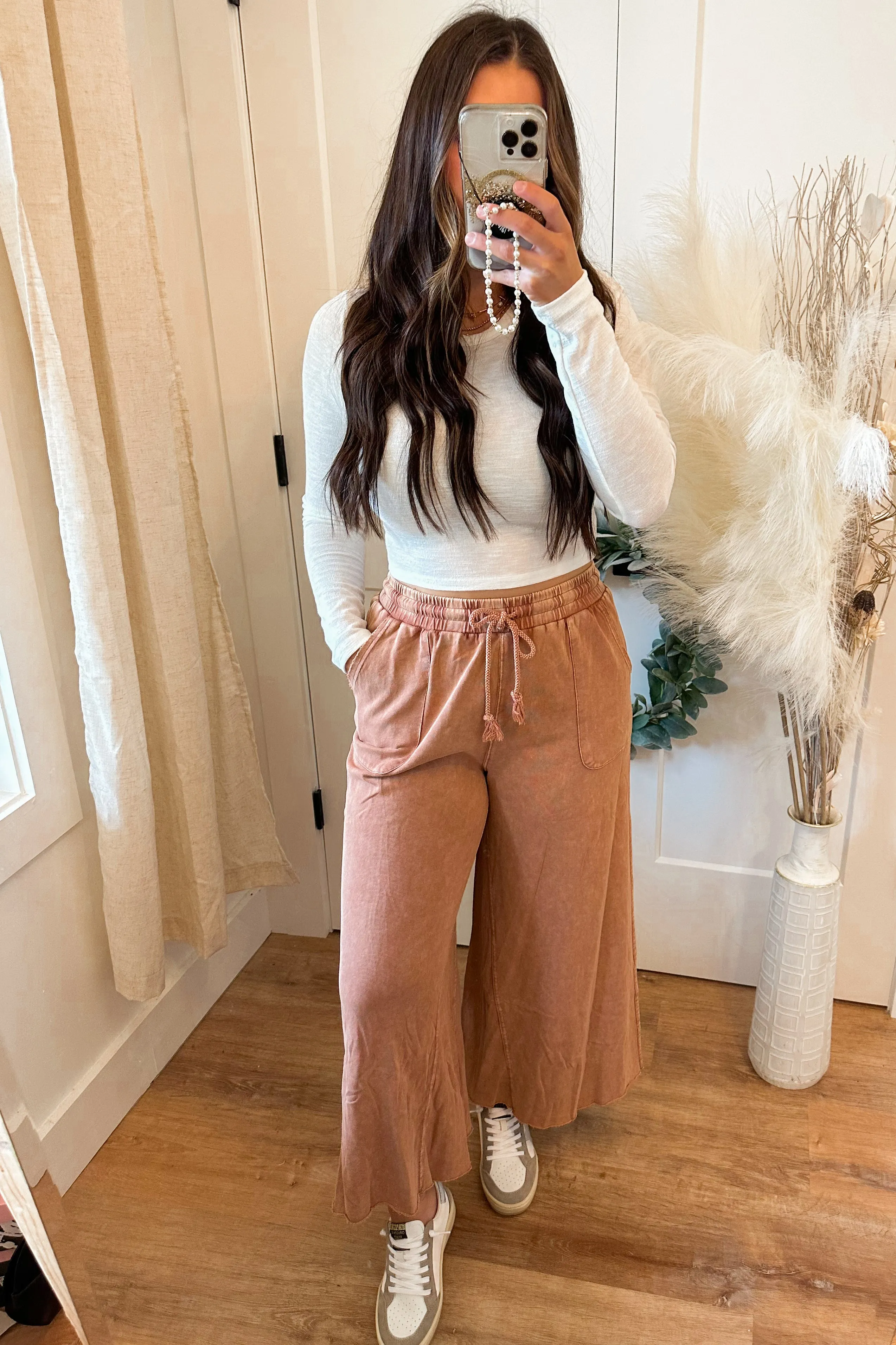 Rachel Washed Terry Knit Wide Leg Pant Bottom