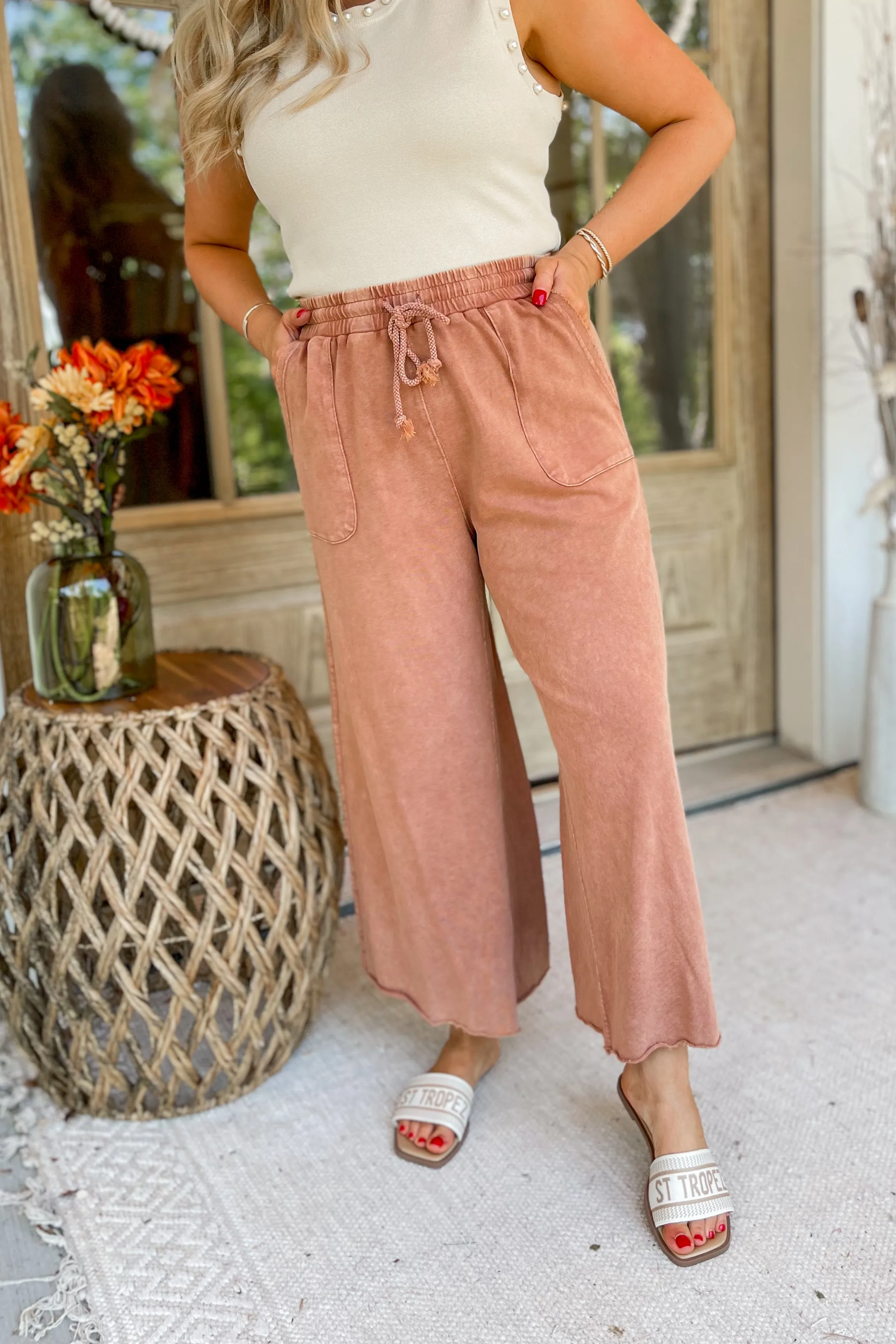 Rachel Washed Terry Knit Wide Leg Pant Bottom