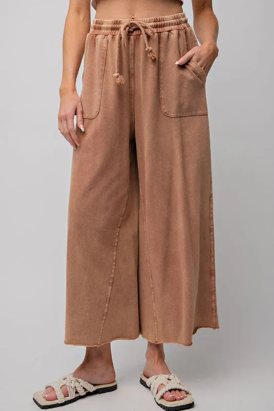 Rachel Washed Terry Knit Wide Leg Pant Bottom