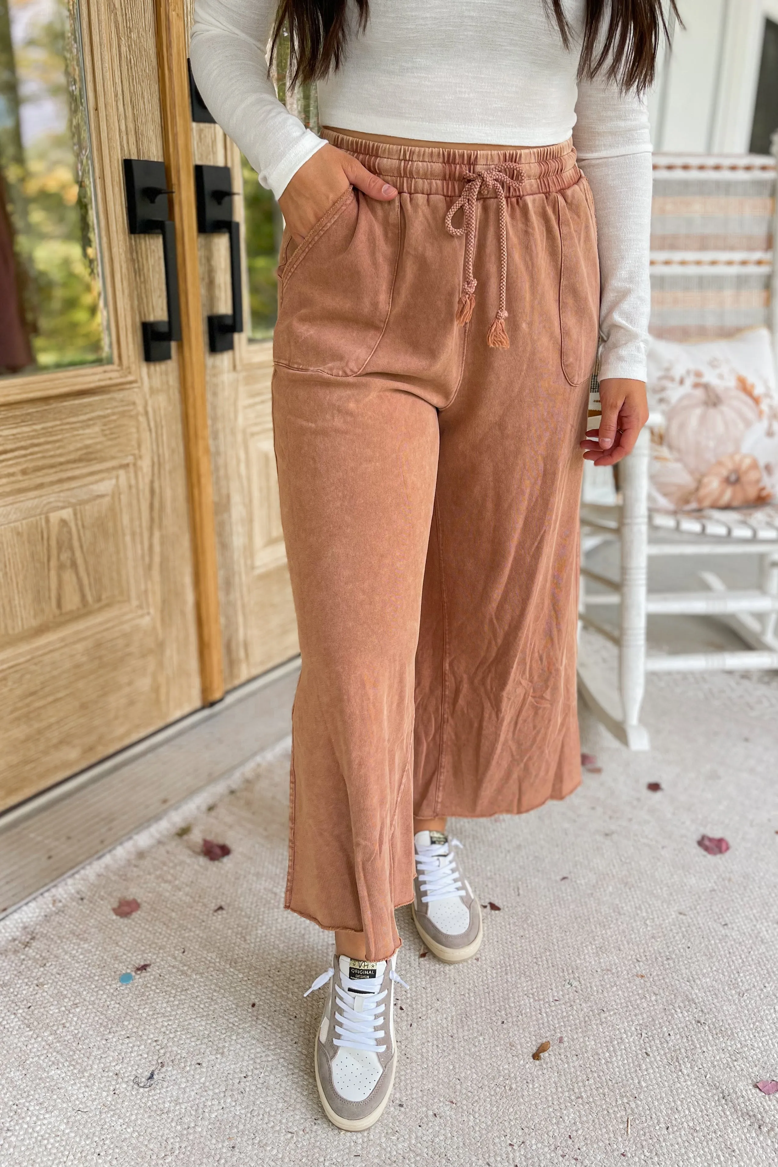 Rachel Washed Terry Knit Wide Leg Pant Bottom