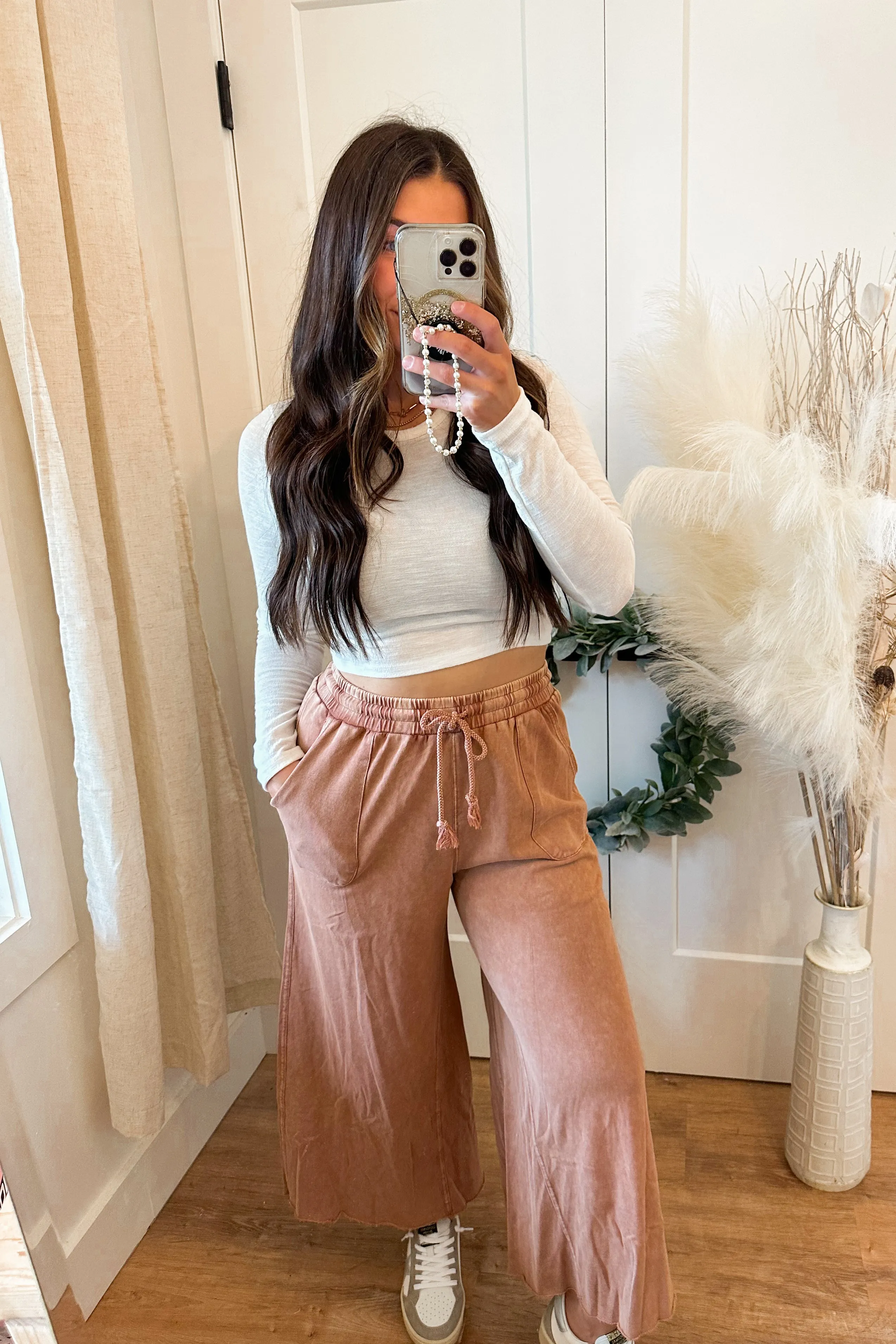 Rachel Washed Terry Knit Wide Leg Pant Bottom