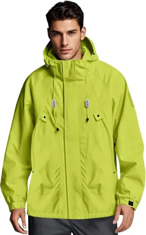 Rain Jacket Men Drawstring Lightweight Waterproof Raincoat Poncho Sun Protective Outdoor Jacket with Hooded