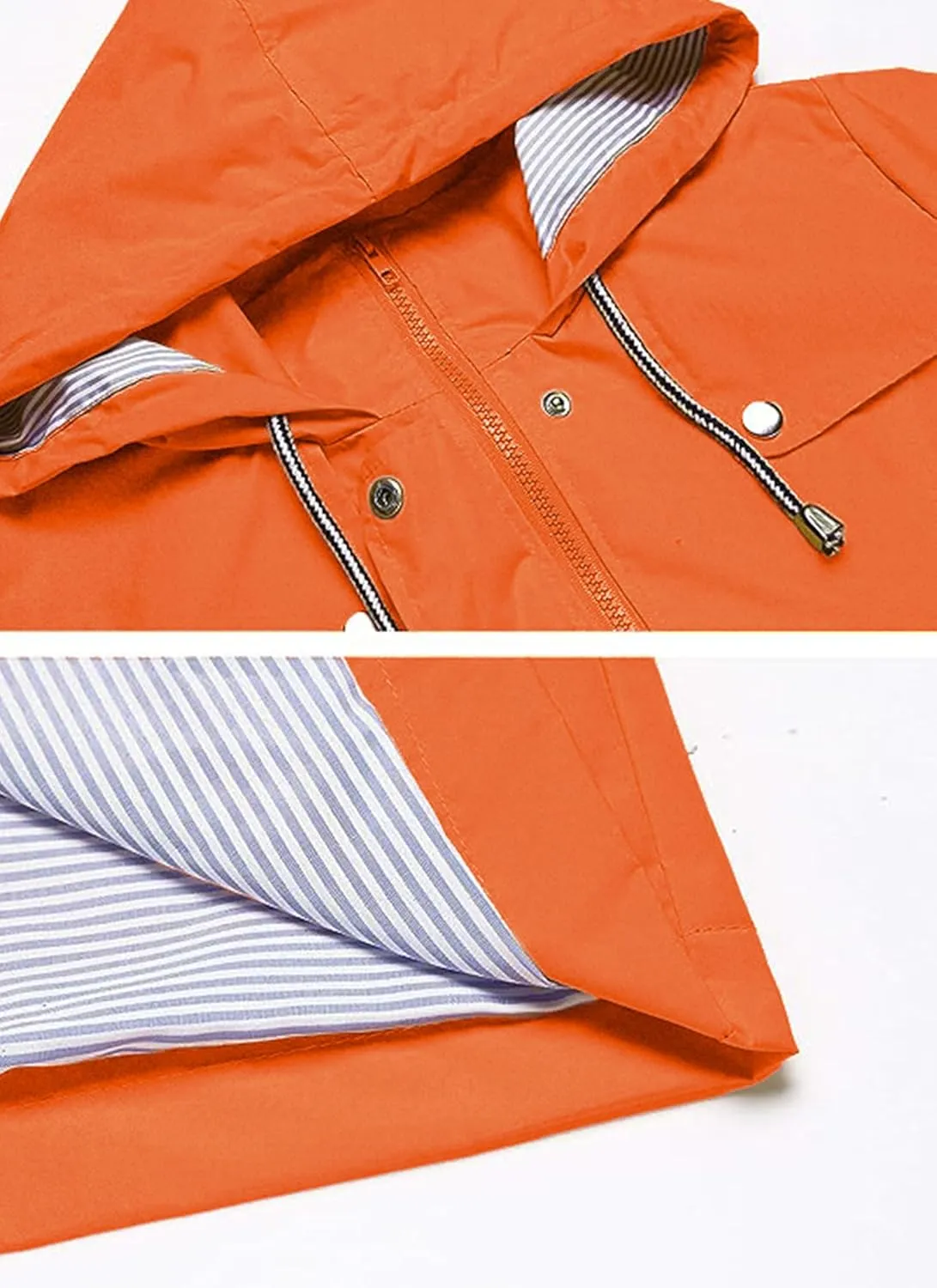 Rain Jacket Women Striped Lined Hooded Lightweight Raincoat Outdoor Waterproof Windbreaker