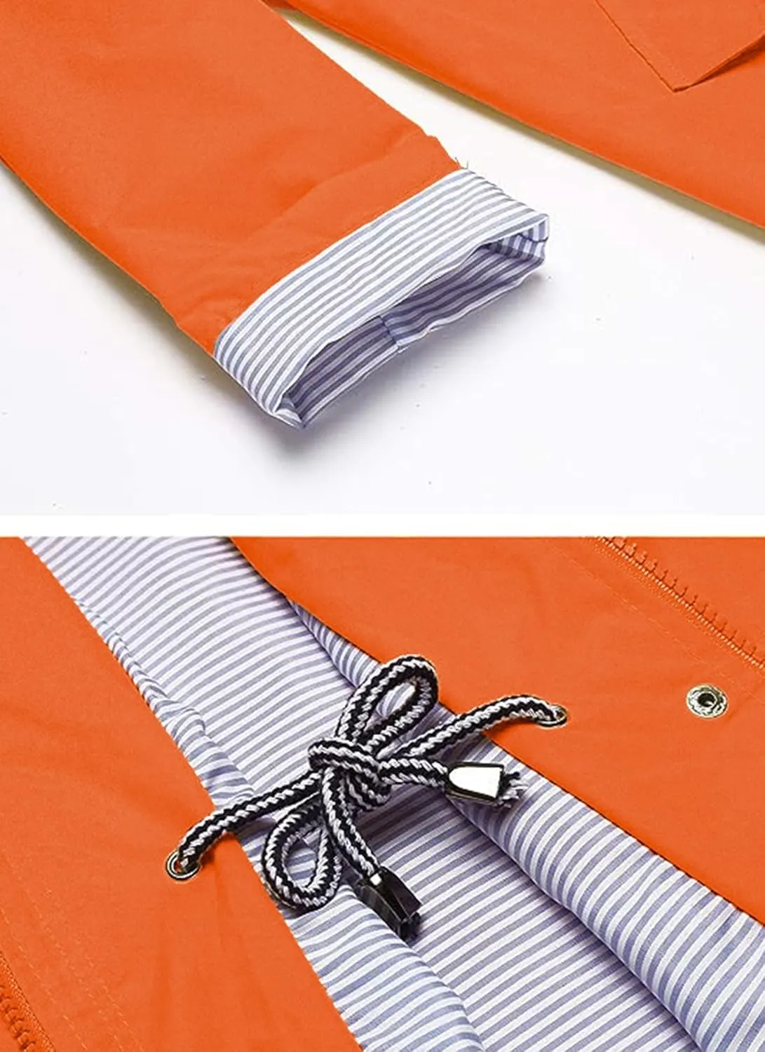 Rain Jacket Women Striped Lined Hooded Lightweight Raincoat Outdoor Waterproof Windbreaker