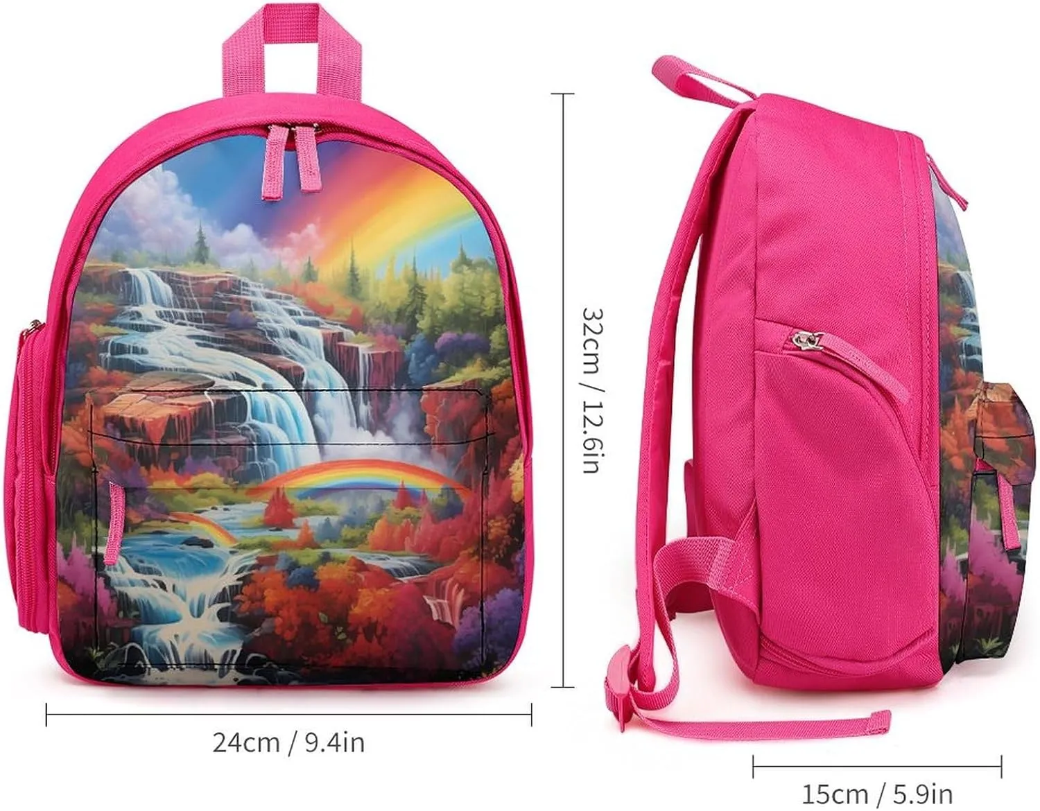 Rainbow Cascade Cute Backpack Small Daily Daypack Travel Shoulder Bag with Adjustable Strap Graphic Print