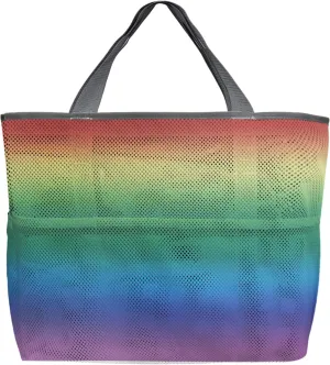 Rainbow Colors Ombre Cream Beach Tote Bag for Women, Modern Abstract Art Aesthetics Mesh Beach Bags Waterproof Sandproof, Outdoor Picnic Swim Pool Handbag - Large Beach Bag with Zipper and Pockets