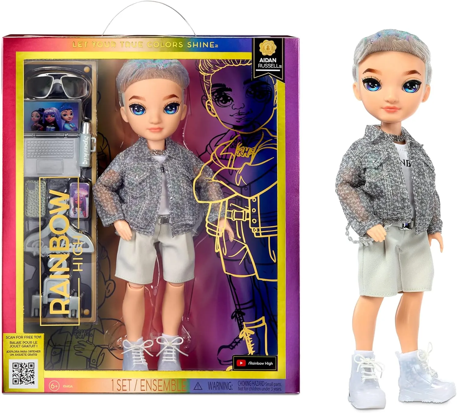 Rainbow High Aidan- Purple Boy Fashion Doll. Fashionable Outfit & 10  Colorful Play Accessories. Great Gift for Kids 4-12 Years Old and Collectors.